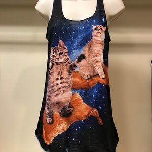 Cosmic Cat on Bacon tank top sz S