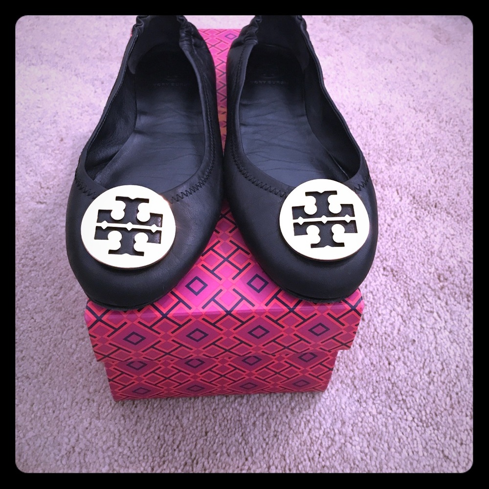 Tory Burch Minnie Travel Ballet Flat Black Leather