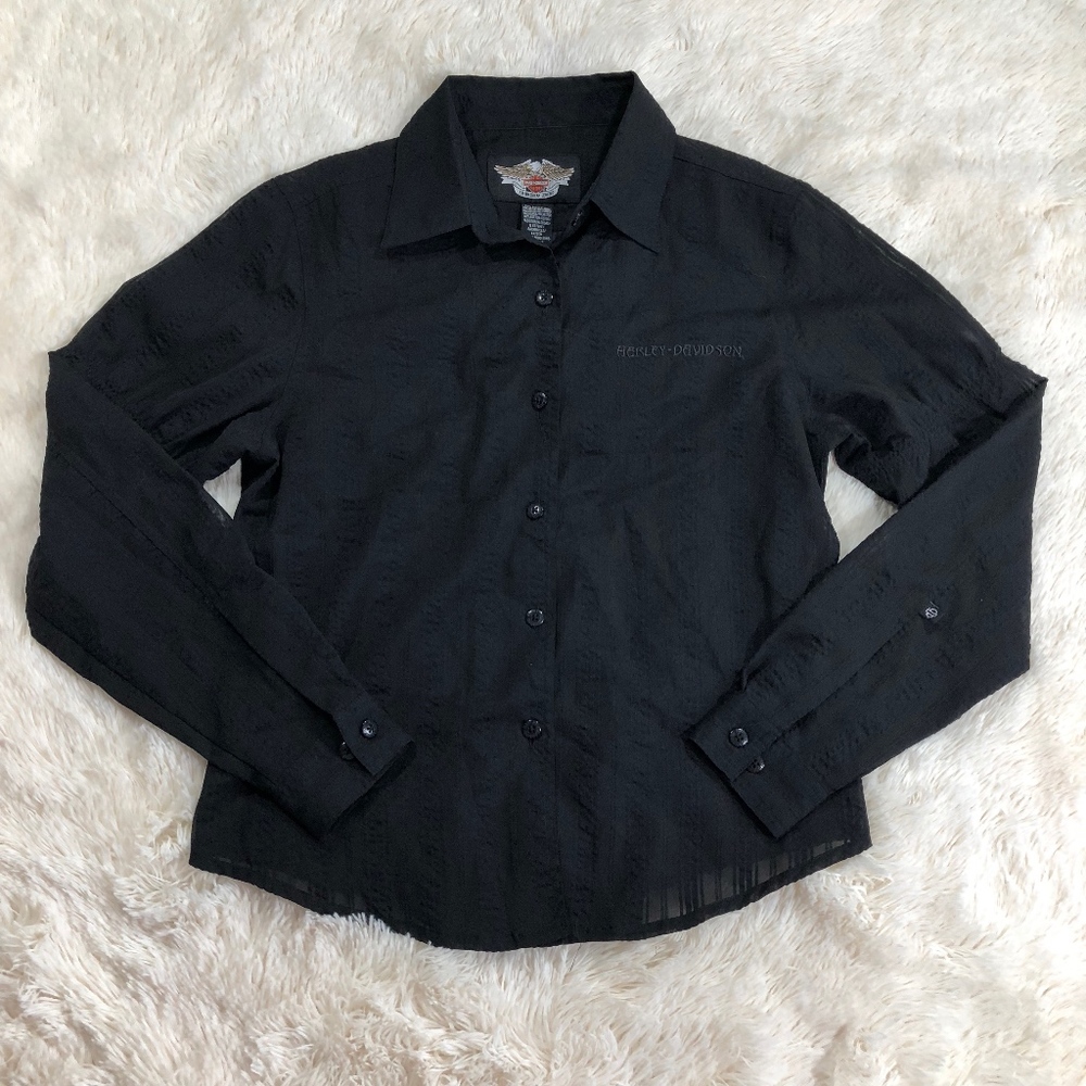 Harley-Davidson Large Black Corset Tie Back Blouse