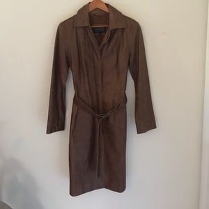 Wilsons leather long brown trench coat.