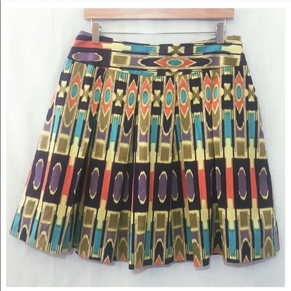 Work To Weekend Green Ikat Print Pleated Skirt 12 - Picture 3 of 7