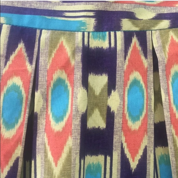 Work To Weekend Green Ikat Print Pleated Skirt 12 - Picture 6 of 7