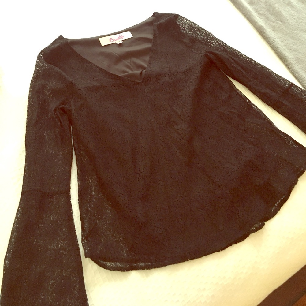 Black Emmelee Lace Top with Flair Sleeve