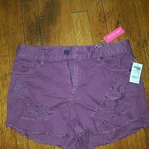 Purple High waisted distress shorts