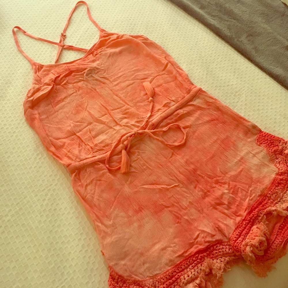 Aerie peach tye-dye romper cover-up
