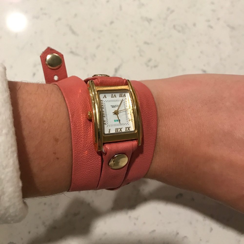 La Mer Leather Coral Wrap Watch