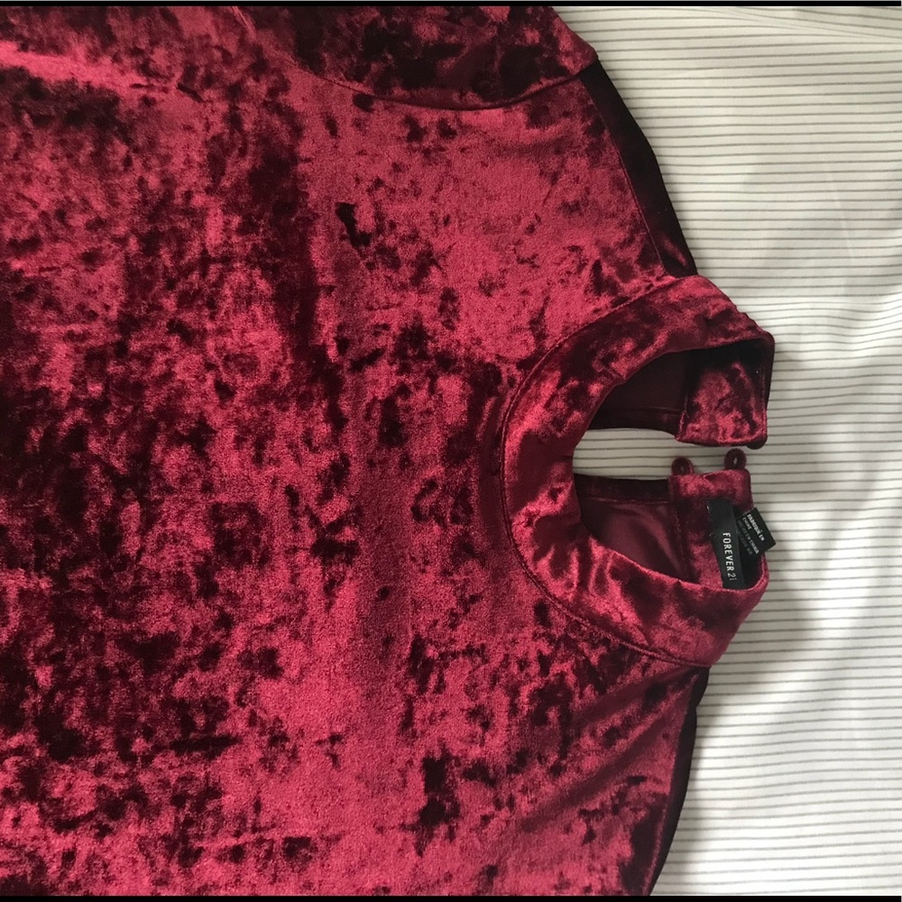 Crushed Velvet Deep Red Dress, Long Sleeve