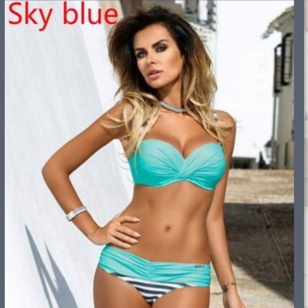 Nwt Turquoise navy/white swim suit bikini sz S/m