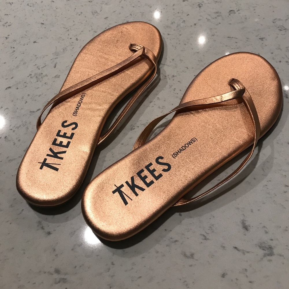 Rose Gold Leather Flip Flops by Tkees