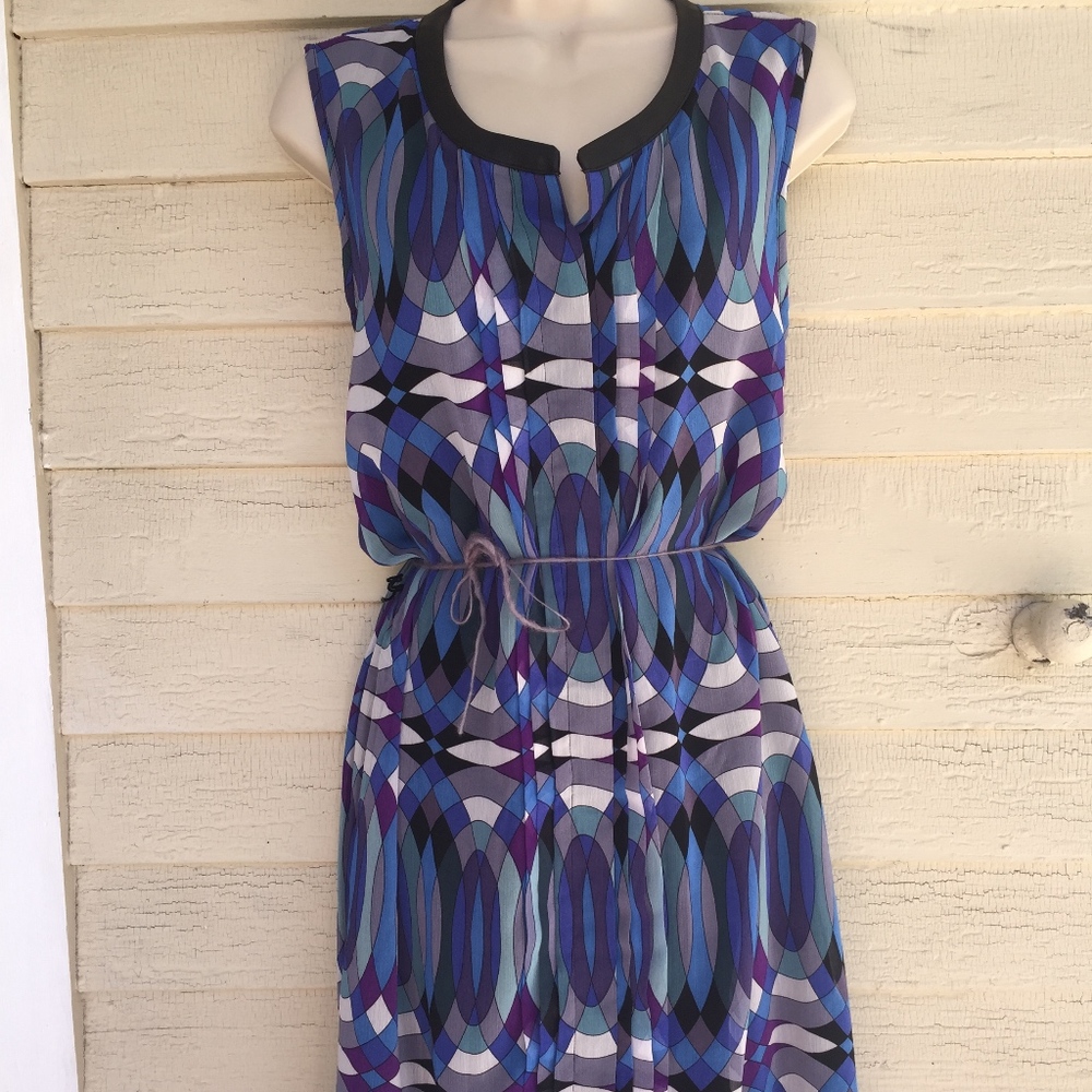 BANANA REPUBLIC blue button pleat sleeveless dress