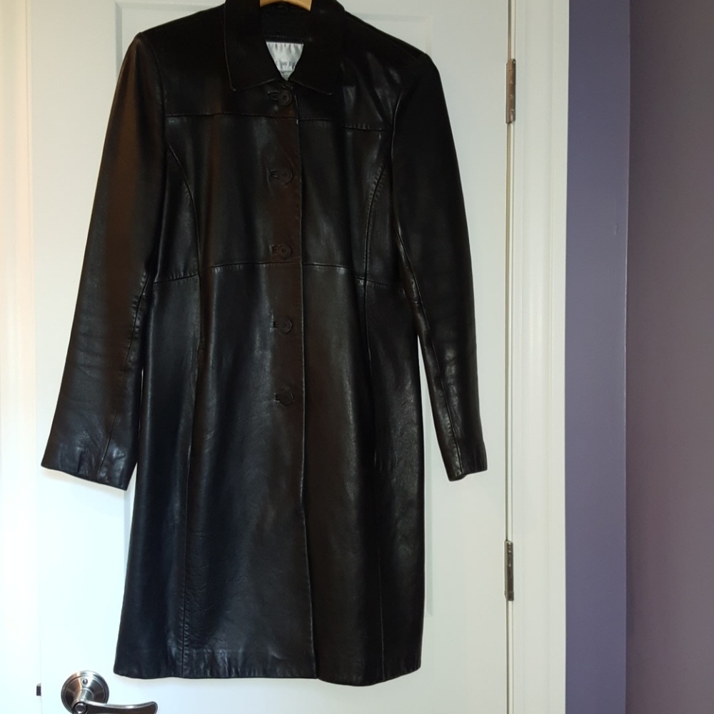 Black leather Nine West  jacket mid length