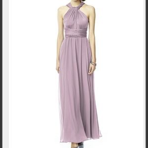 Dessy Suede Rose Twist Wrap Dress w/ Chiffon Skirt