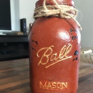 Rustic burnt orange and gold mason jar