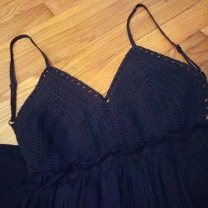 Black Crochet Backless Maxi Dress