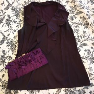 Ann Taylor purple top ruffle BONUS Clutch free!