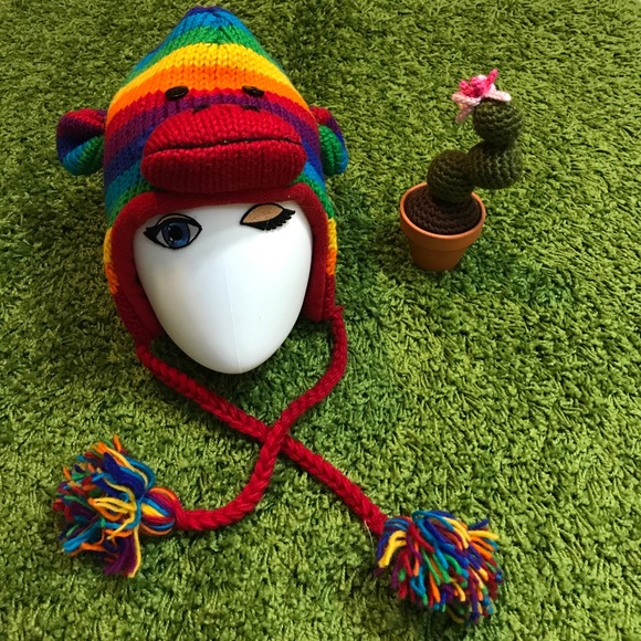 Delux Knitwits Rainbow Sock Monkey Hat 