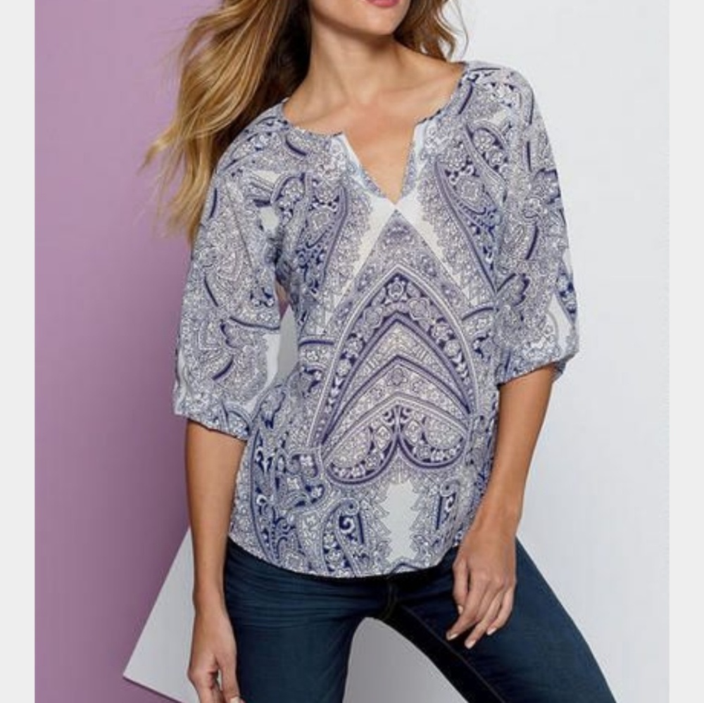 Nwt Alloy Brand Blue Paisley Peasant Top Sz M