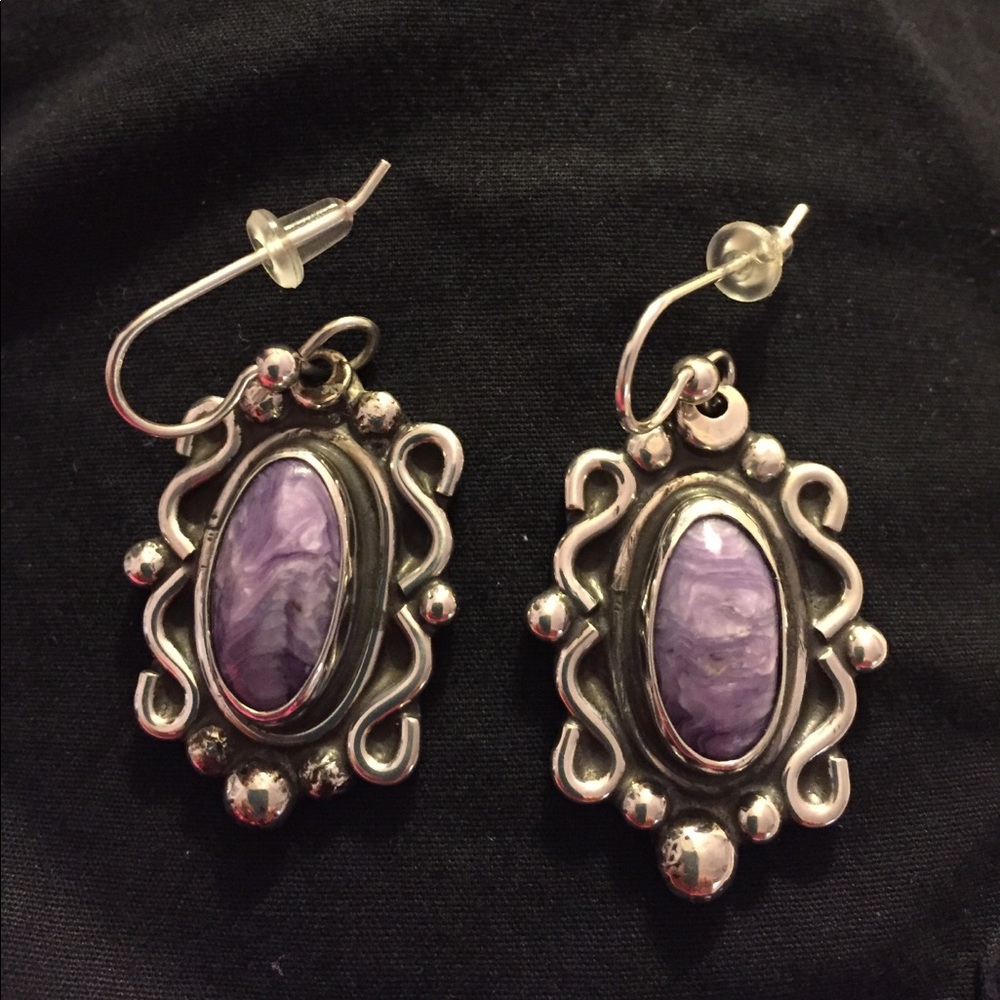 Unique silver & purple earrings