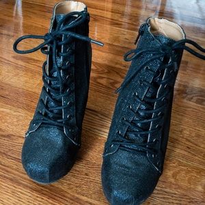 Qupid Puffin Black Glitter Ankle Boot ( Lita dupe)