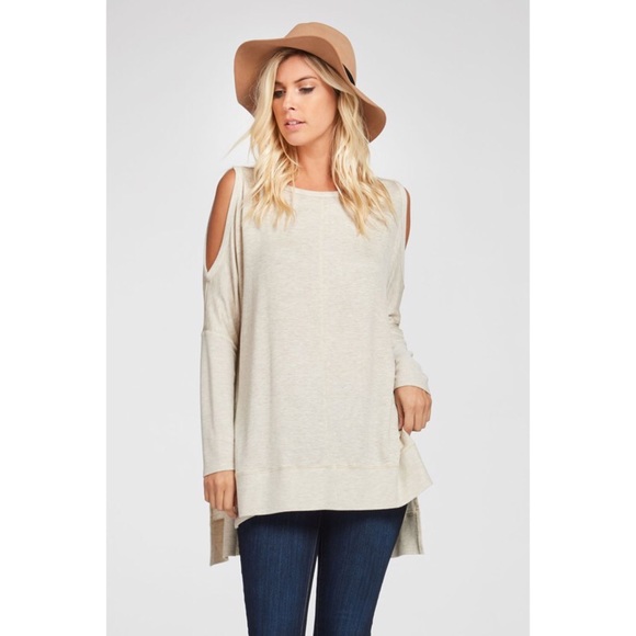 LAST ONE!! Cold Shoulder Top-OATMEAL - Picture 2 of 3