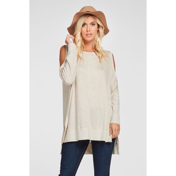 LAST ONE!! Cold Shoulder Top-OATMEAL - Picture 3 of 3