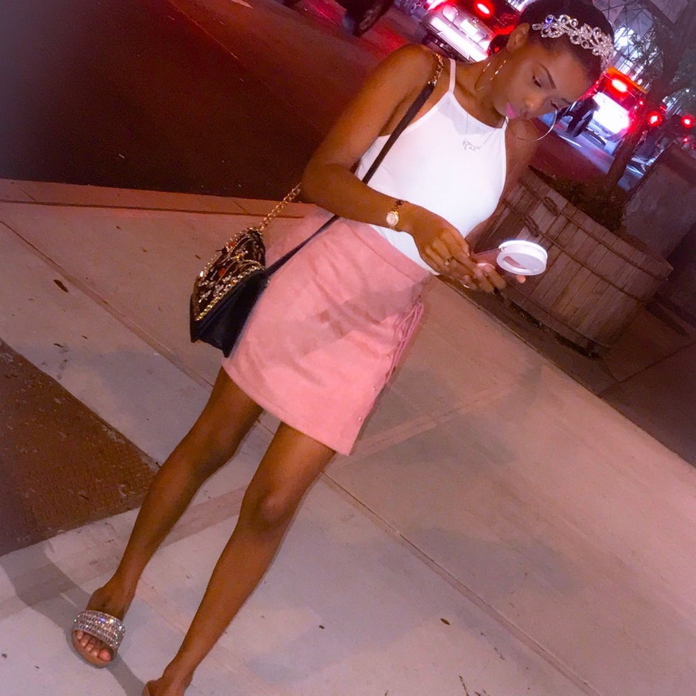 Pink suede skirt