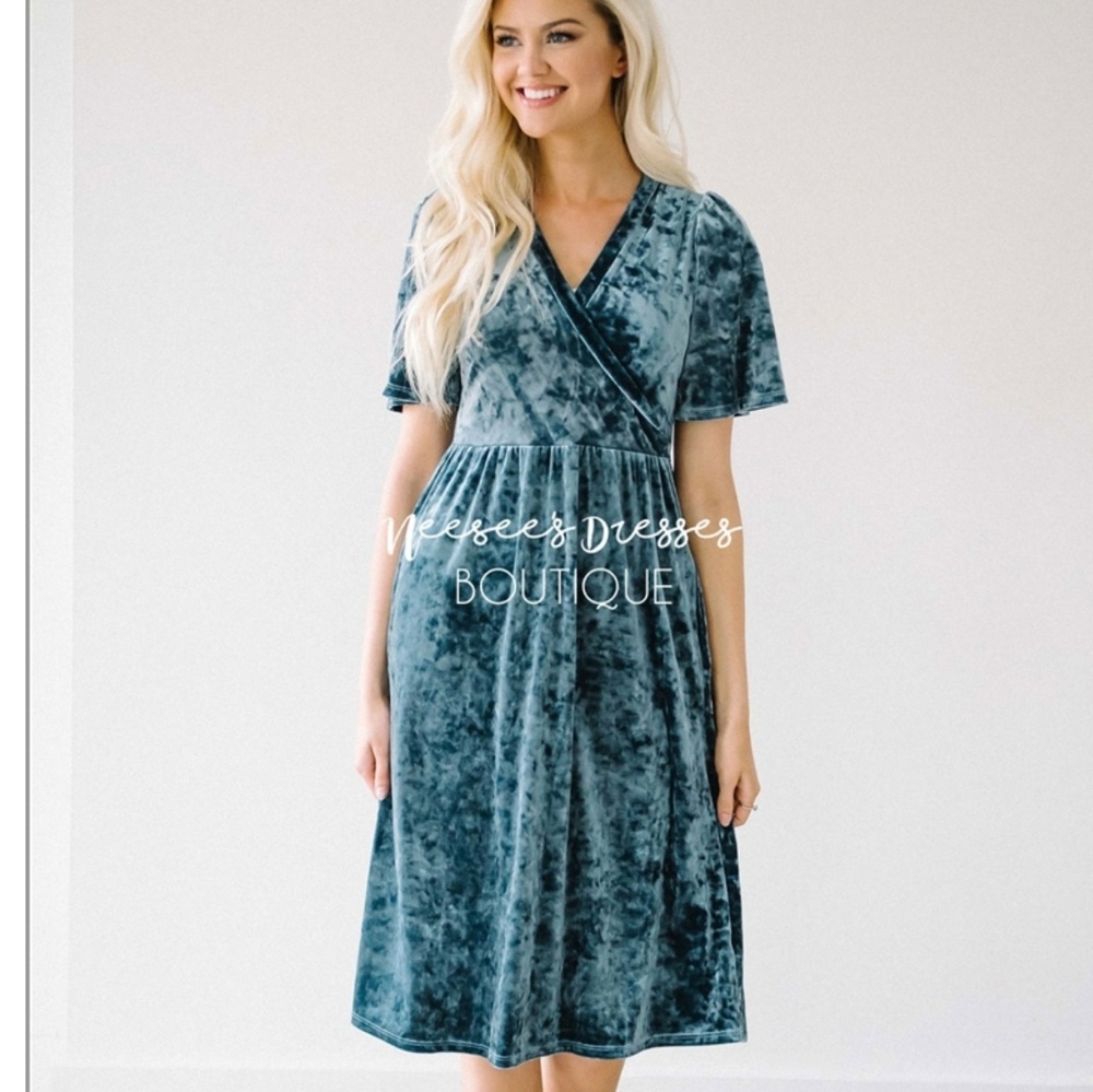 Dark Teal Velvet Midi Dress