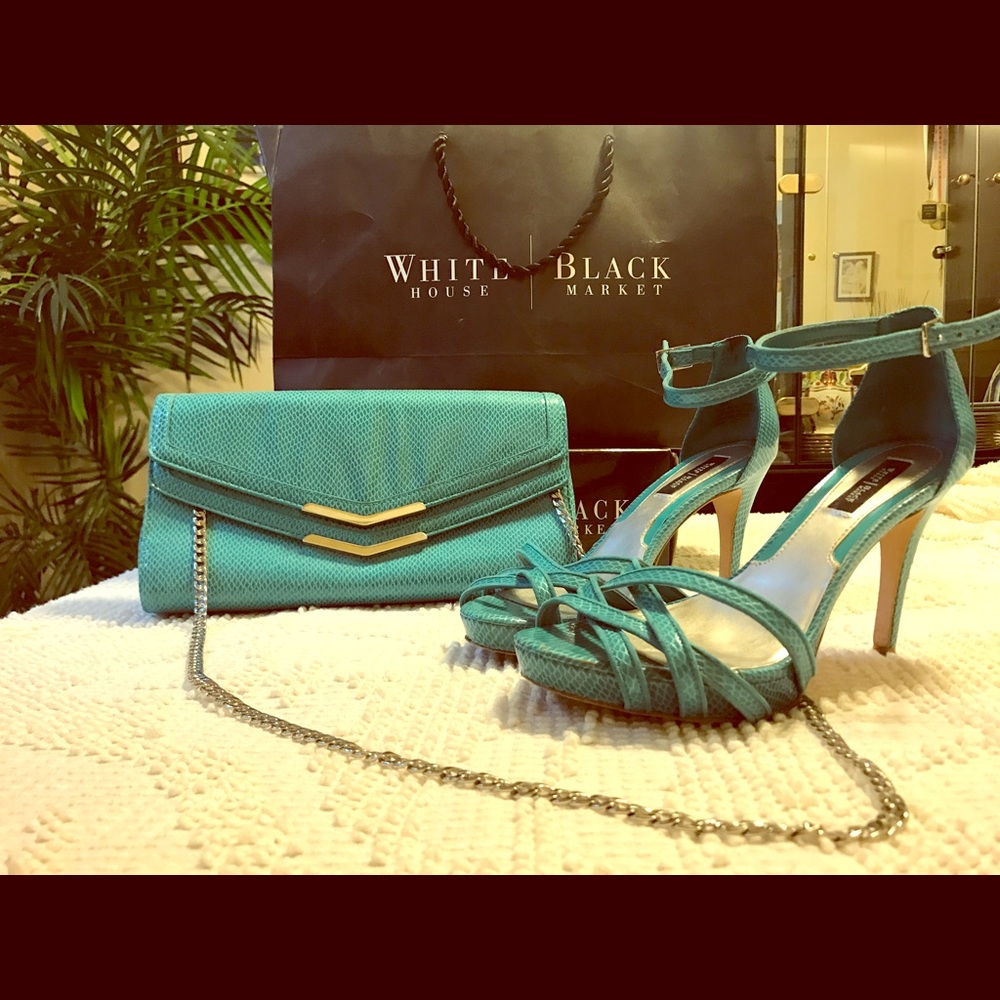 Set WHBM snakeskin clutch and platform sandals