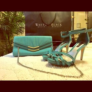 Set WHBM snakeskin clutch and platform sandals