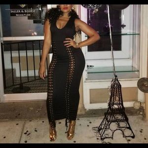 Black lace down bandage dress