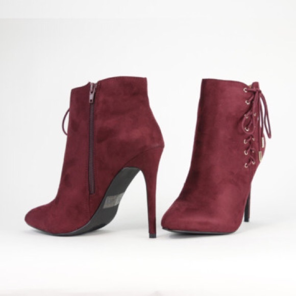 Tacita Side String Up Stiletto Bootie- Burgundy - Picture 2 of 2