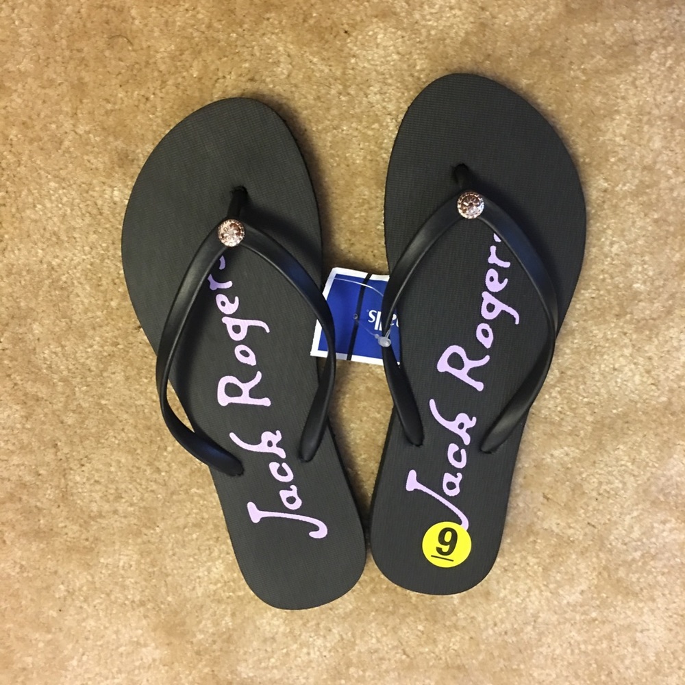 Jack Rogers Black embellished flip flops