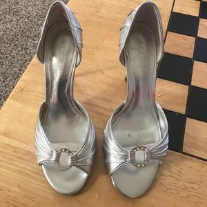 Silver high heel with crystal studs