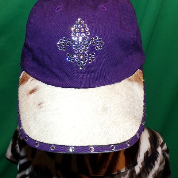 Saints NFL Fleur-de-lis Cowhide Custom made hat - Picture 2 of 5