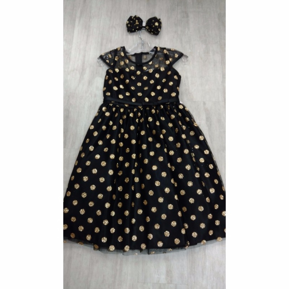 Black Mesh Dress with Gold Glitter Polka Dots