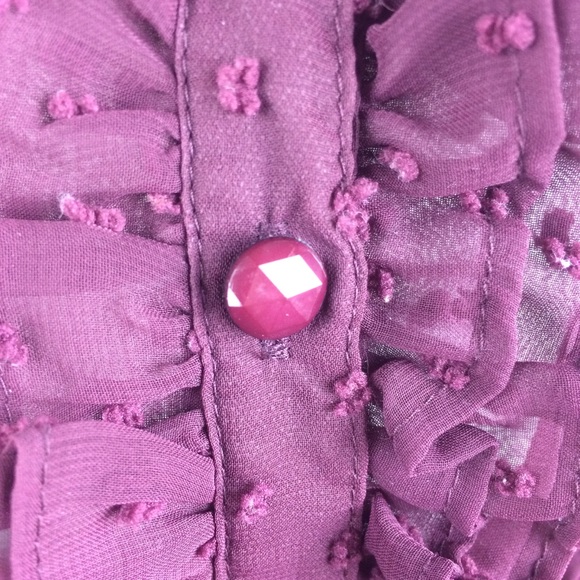 Guess Plum Chiffon Button Down Blouse with Ruffles - Picture 7 of 8