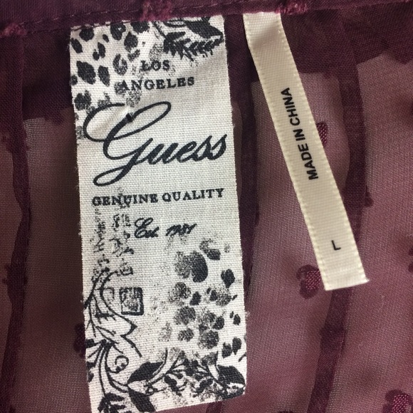 Guess Plum Chiffon Button Down Blouse with Ruffles - Picture 8 of 8