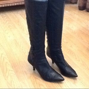 Tall Pointy Leather Boot with kitten heel