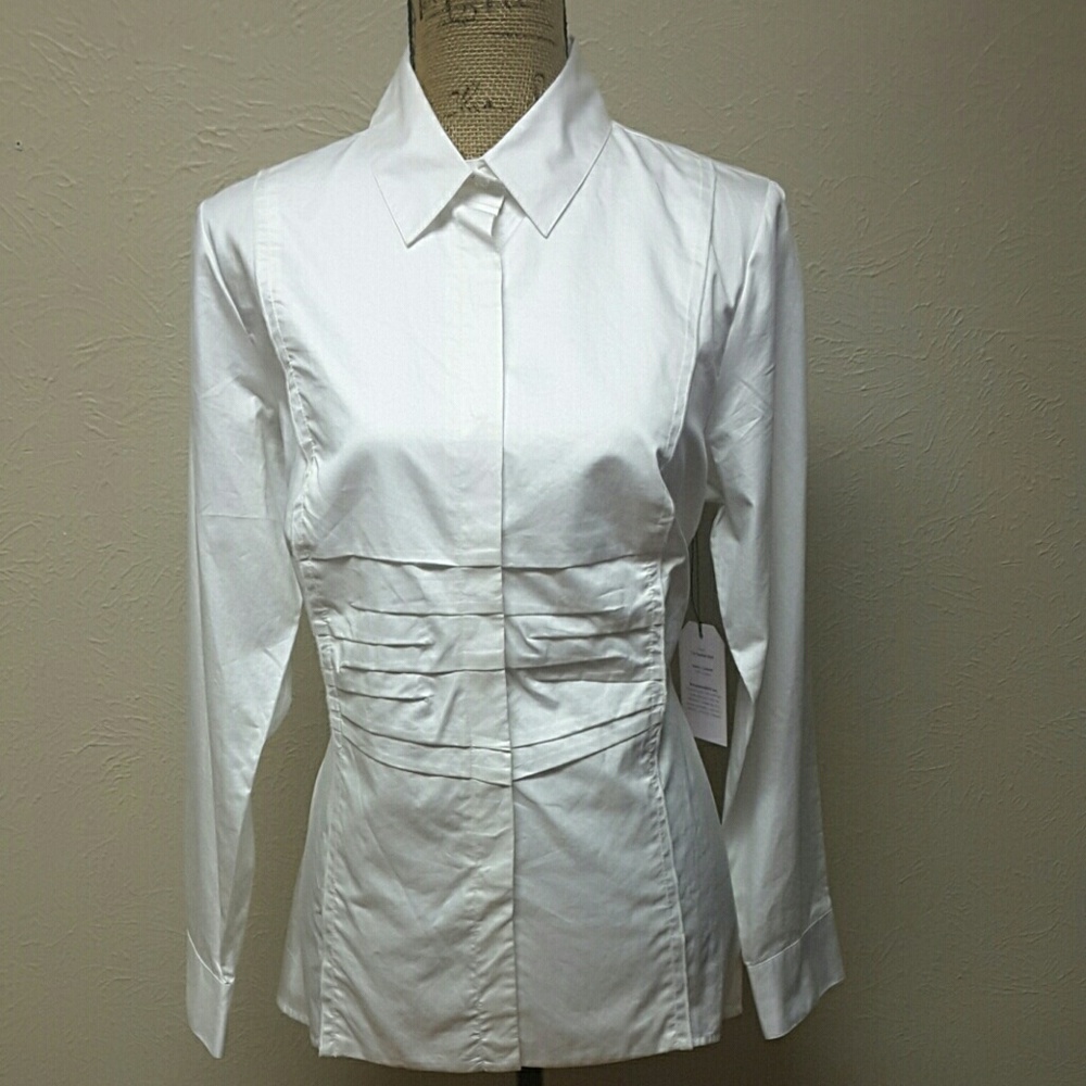 CAbi 734 Pleated Career Button Up Shirt SZ L NWT