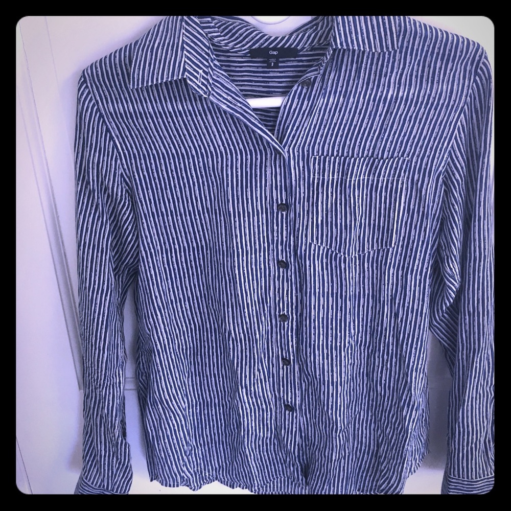 GAP Blue and White Striped Women's Button Down