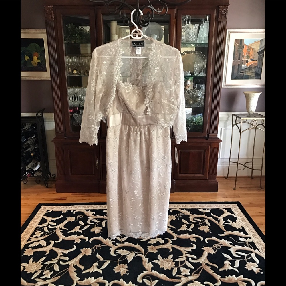 Alex Evenings 2 pc dress with jacket ,taupe, sz 10