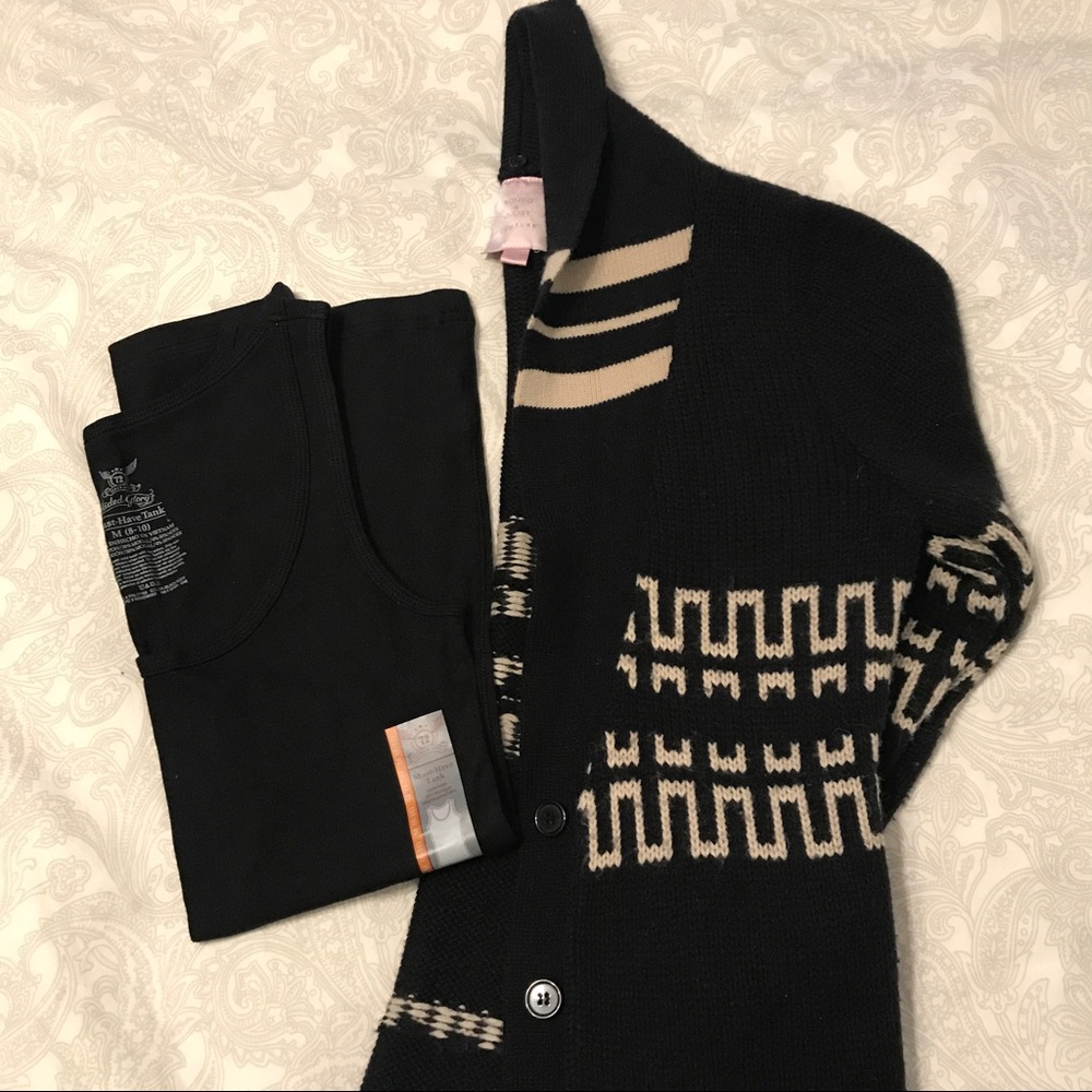 Bundle: Long Aztec print cardigan + black tank
