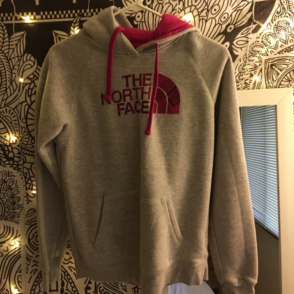 north face grey and pink sweatshirt