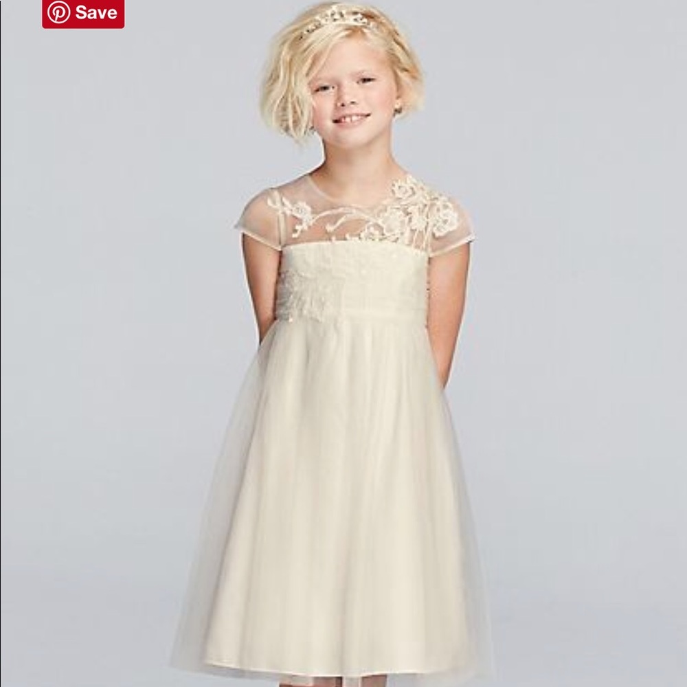 MESH FLOWER GIRL DRESS WITH ILLUSION NECKLINE