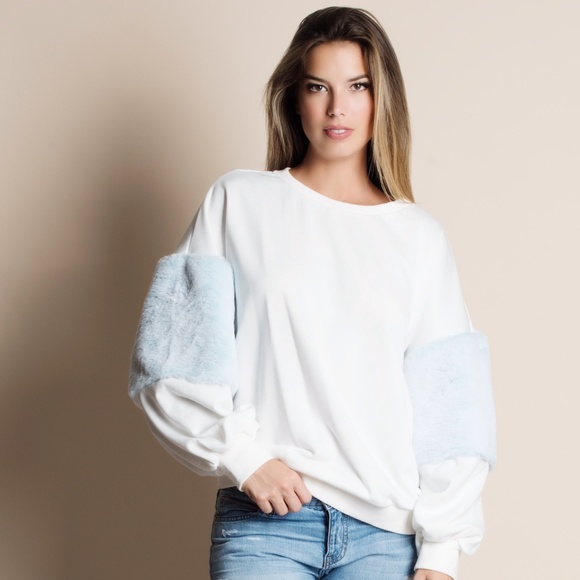 Balloon Sleeve Fur Accent Sweater CHARCOAL - Picture 5 of 5