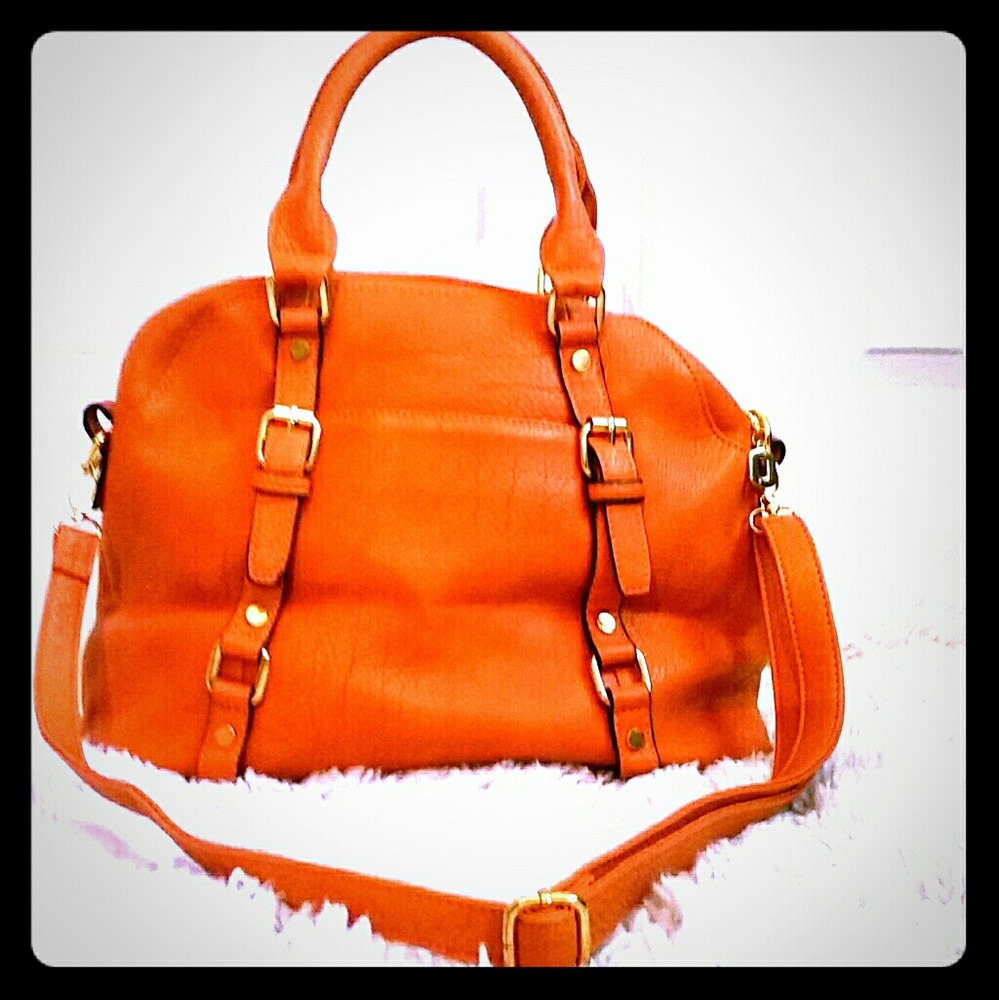 Camel-colored Satchel-style Handbag with Strap