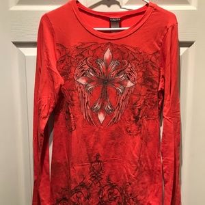 Orange Coral colored w/metallic stones cotton Top