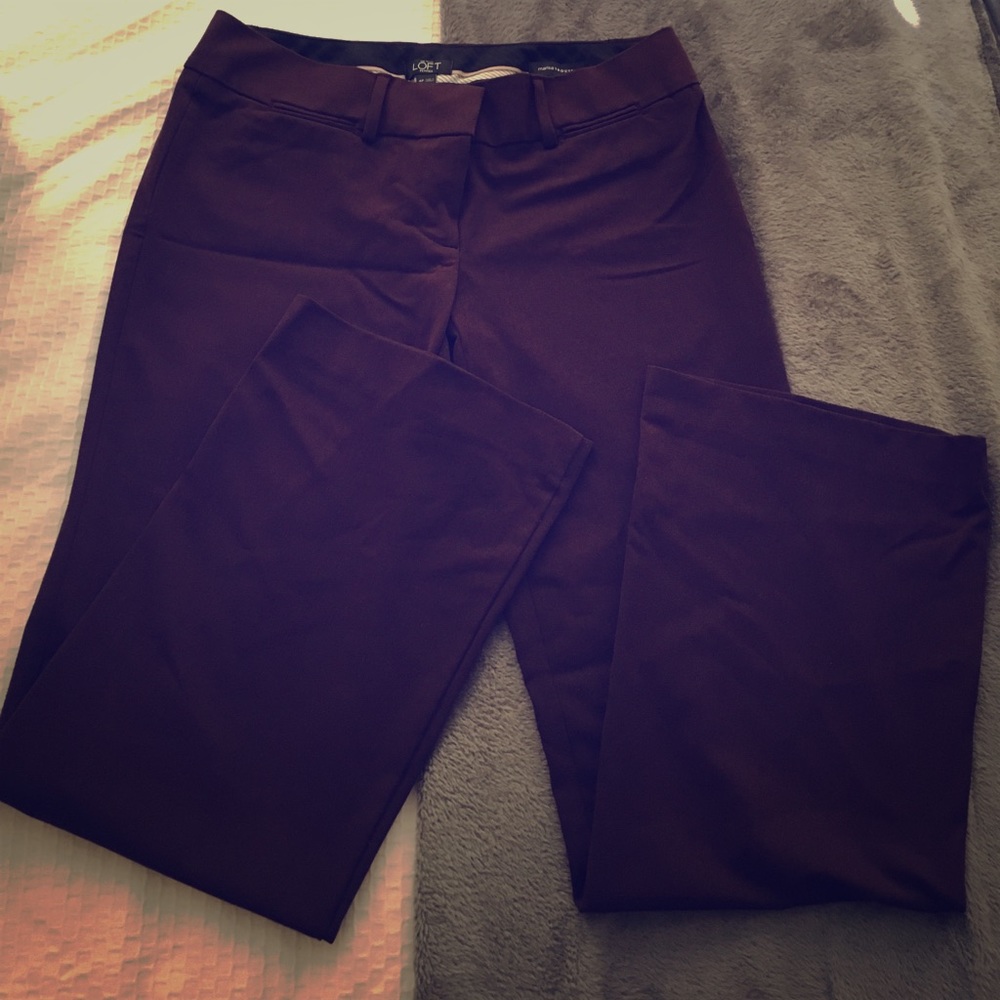 LOFT petites boot cut work pant - Burgundy