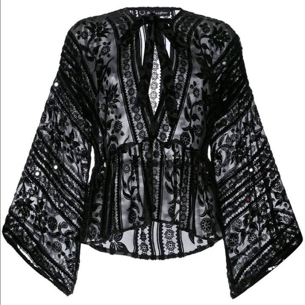 RARE for love and lemons embroidered black top