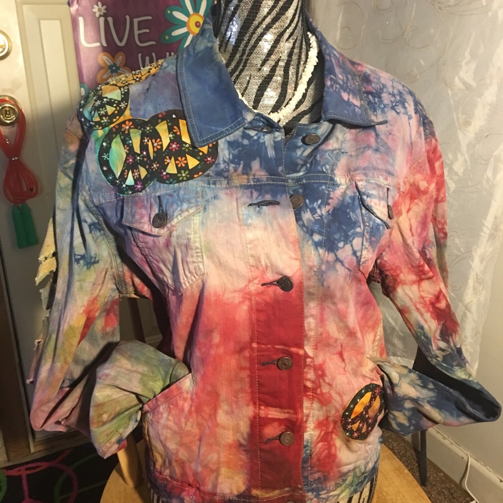 Tye-dye Peace patch jean jacket